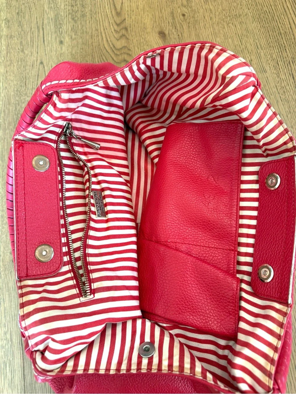 Plinio Visona Red Pebbled Leather Slouchy Hobo Shoulder Bag OS